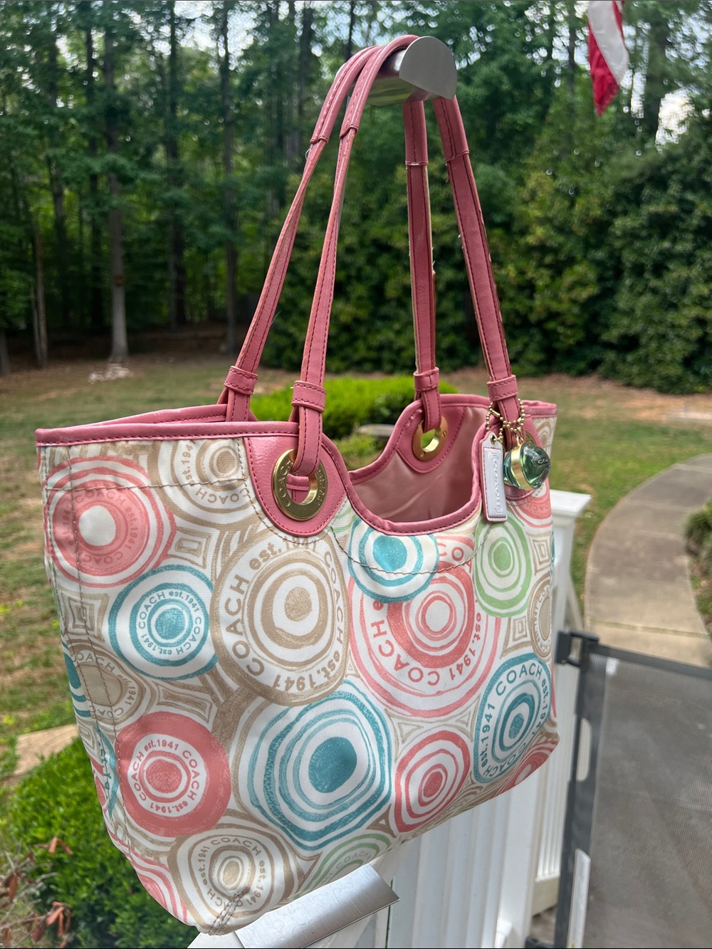 Coach Pink Multicolor The Beach Print F19184 2012 1 tag & RARE HTF COACH ORB - Picture 4 of 17
